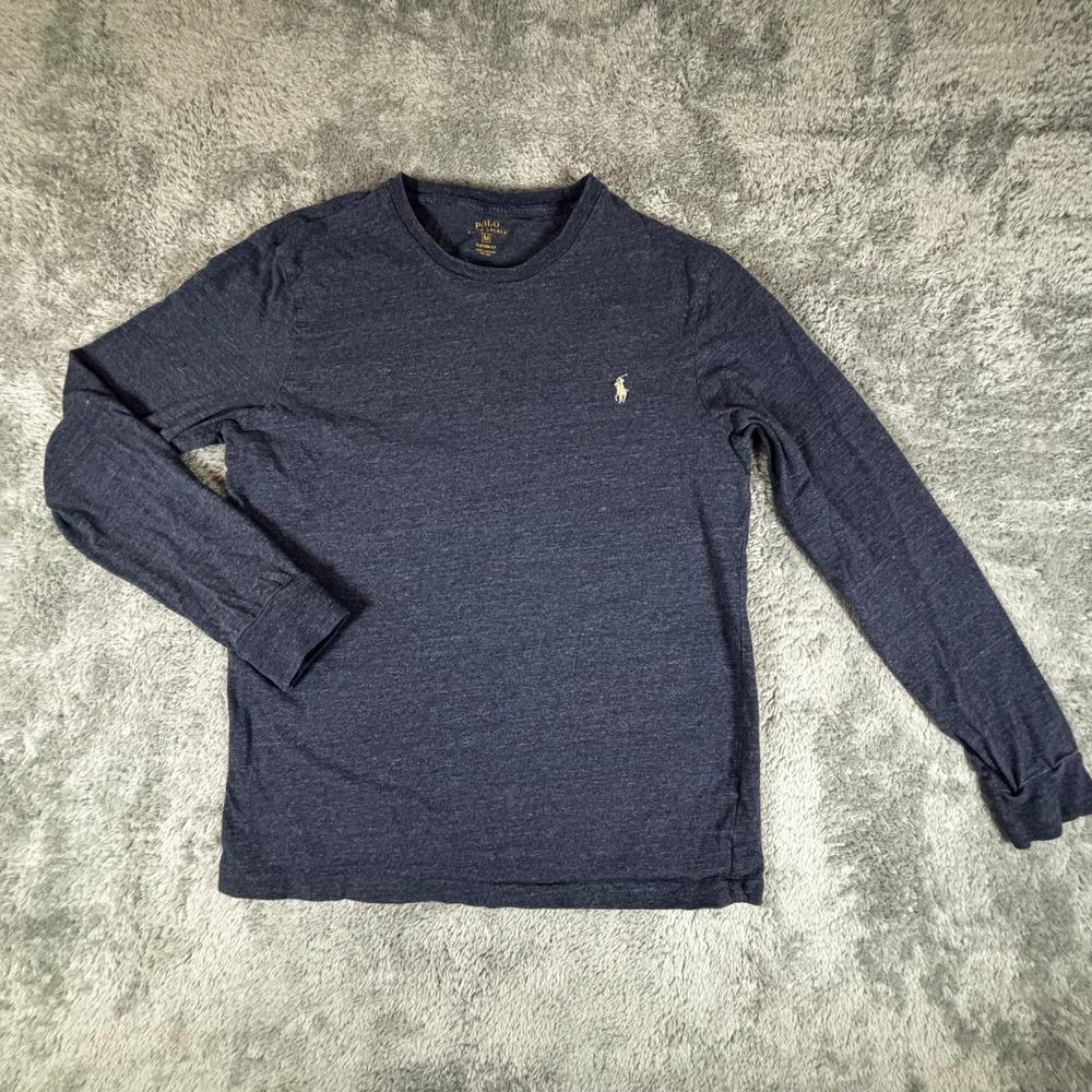 Polo Ralph Lauren Mens Custom Fit Long Sleeve T-Shirt Navy Blue Heather Medium
